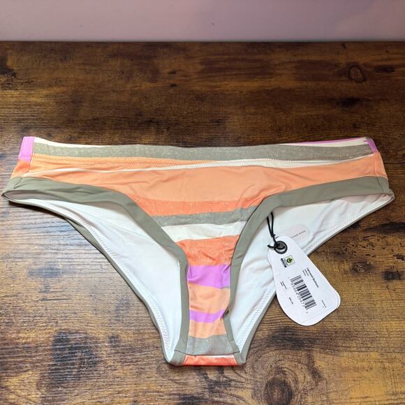 Prana Womens Swim Bottom Large Orange Green Waves Brief Sun Protection New - Picture 2 of 7